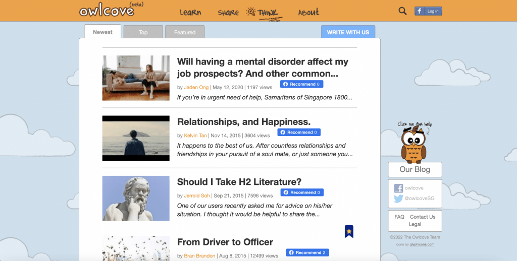 Screenshot of OwlCove's blog full of advice for Singaporean education and school related situations
